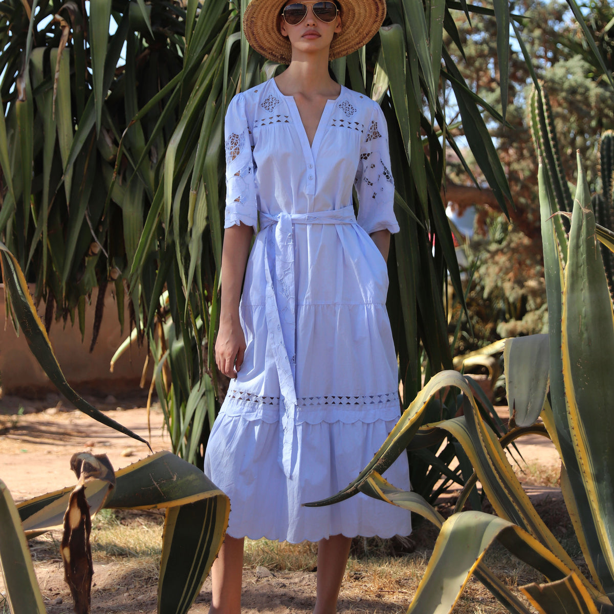 dahlia embroidered maxi dress blue Cutwork Cotton – Rose and Rose Color:Light Yellow Multi