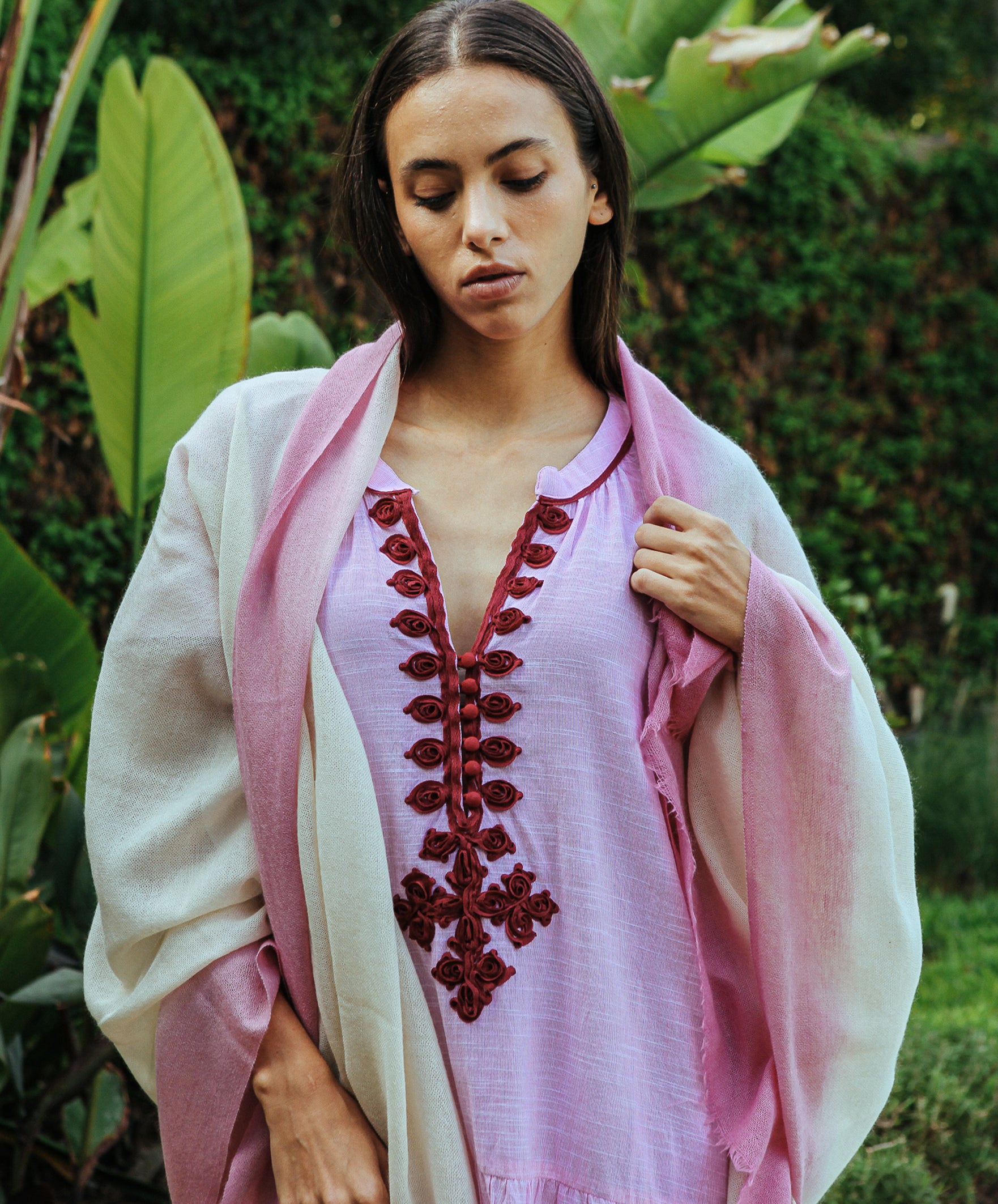 Details of the Rose and Rose Uxbridge Pink dress.