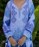 Details of the Alder blue embroidered dress. 