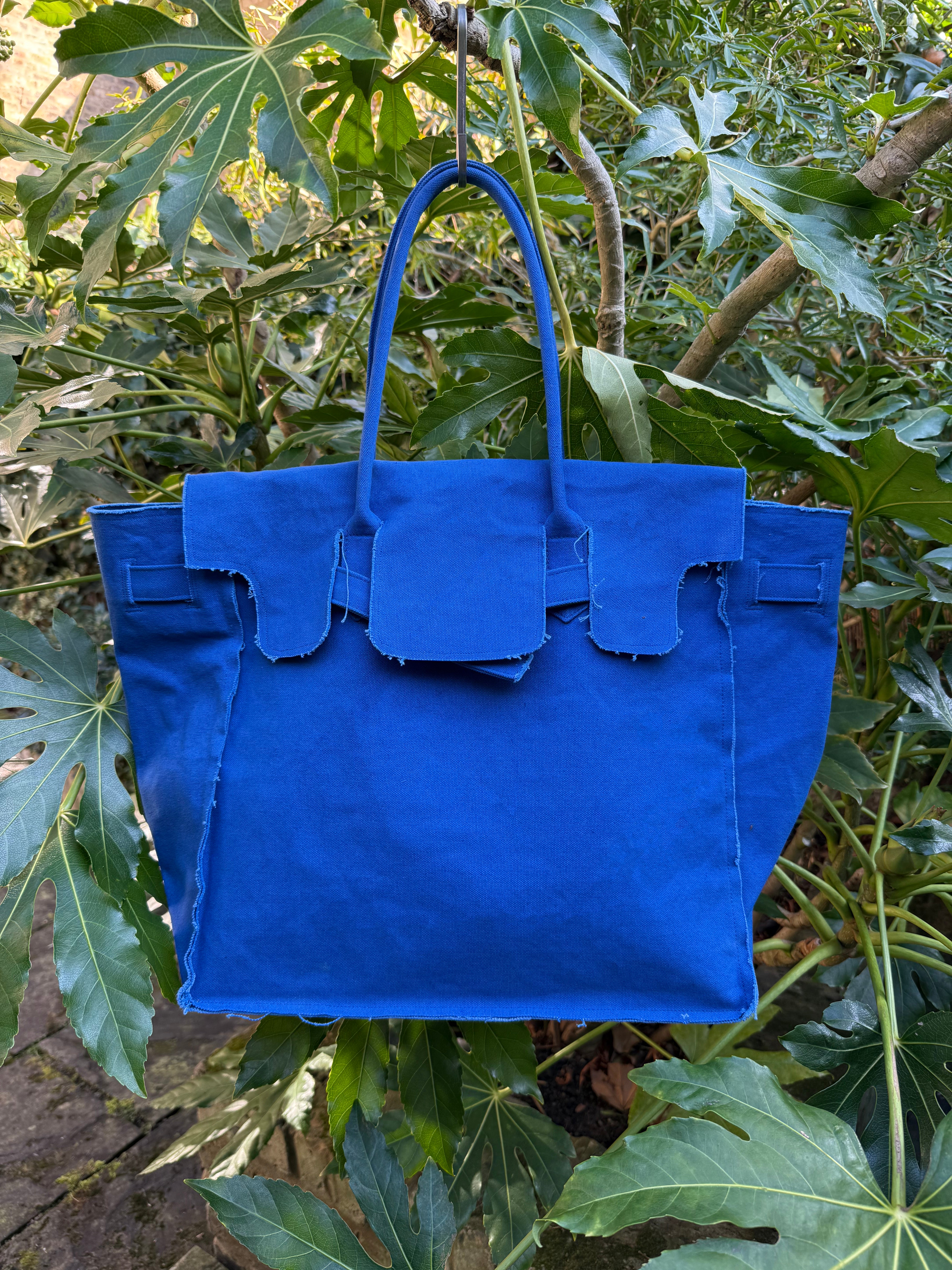 Large Canvas Rose and Rose blue tote bag. 