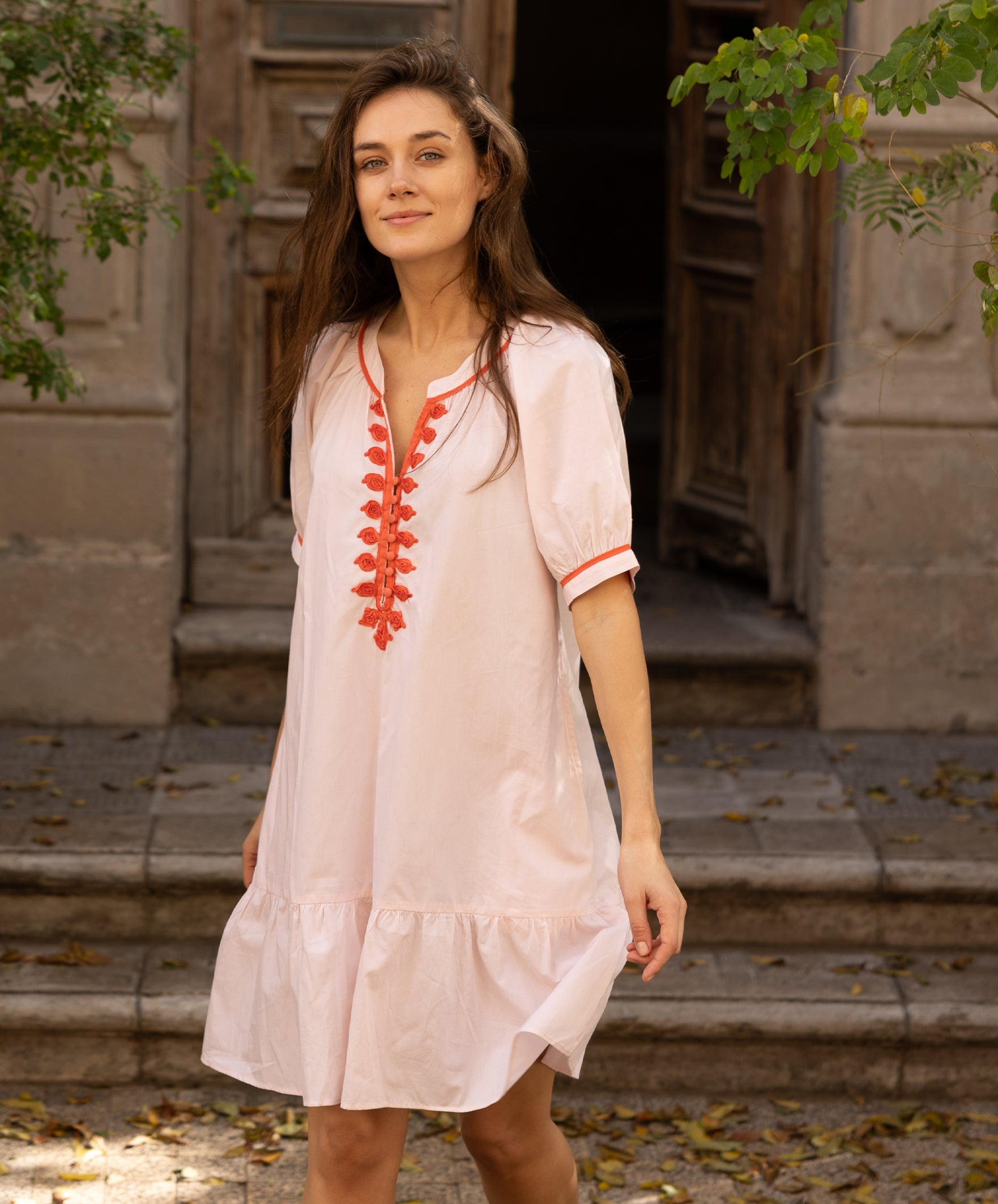 【etre loin】Rose embossed mini dress Roselle Embellished Bustier Mini Dress - Pink Cherry Beading