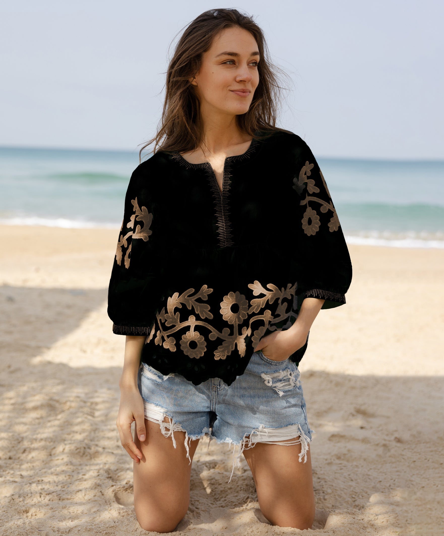 A model wearing a Rose and Rose Nantes top in black.