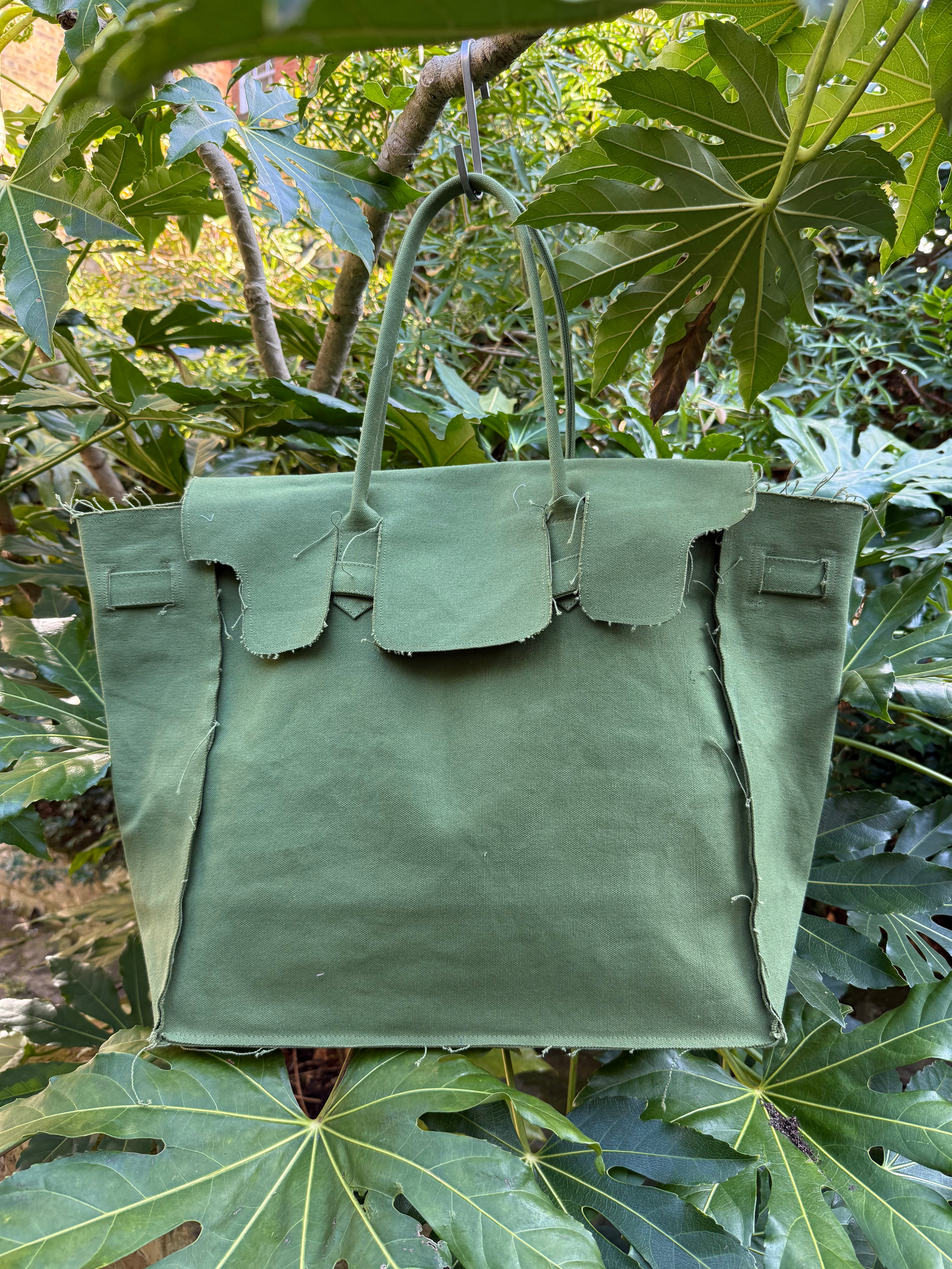 Large Canvas Rose and Rose olive tote bag. 