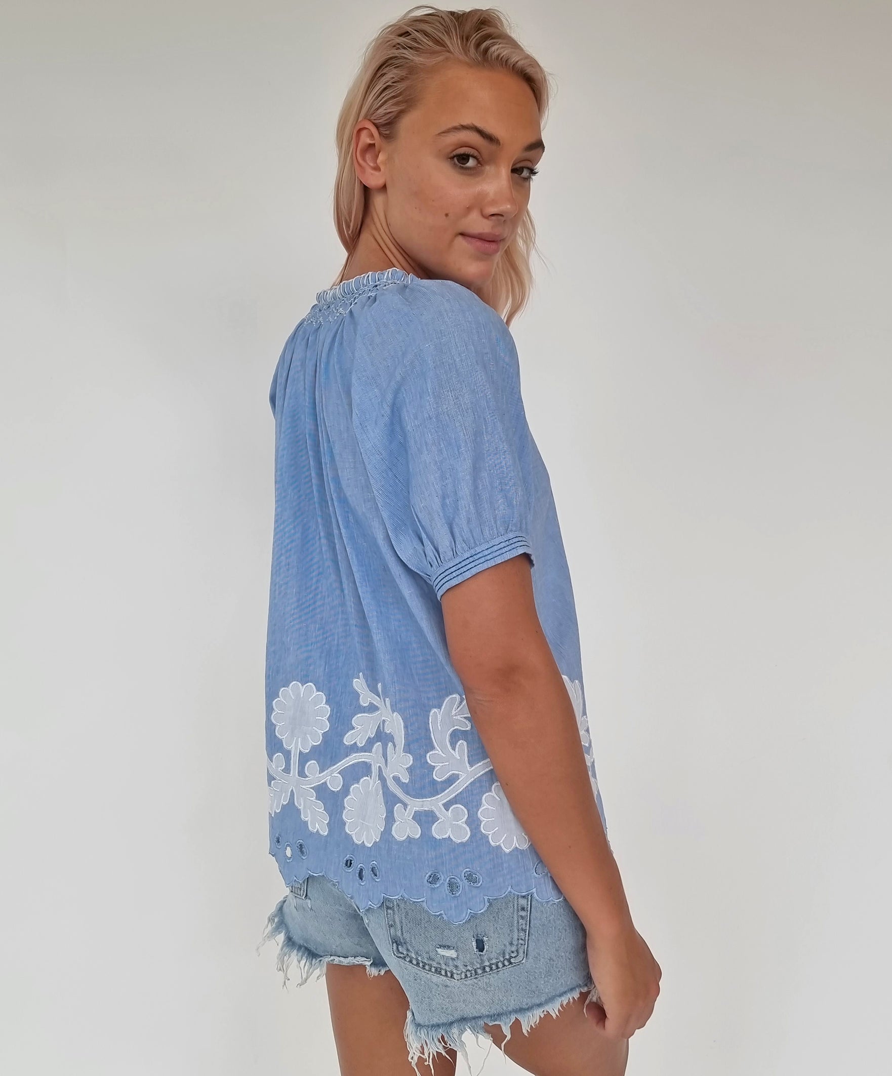 Kelly Top – Pale Blue with White