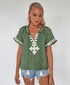 Tate Top - Olive with White